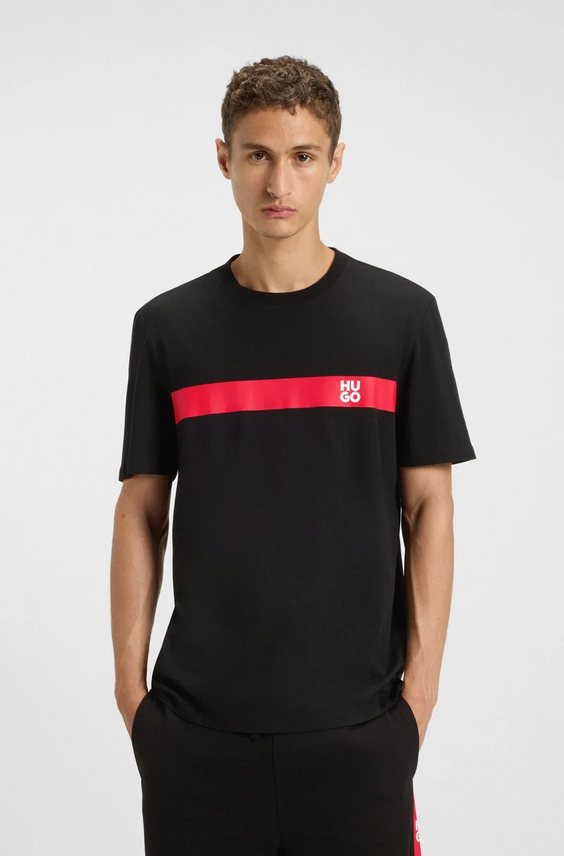 HUGO Cotton-jersey T-shirt with stripe and logo